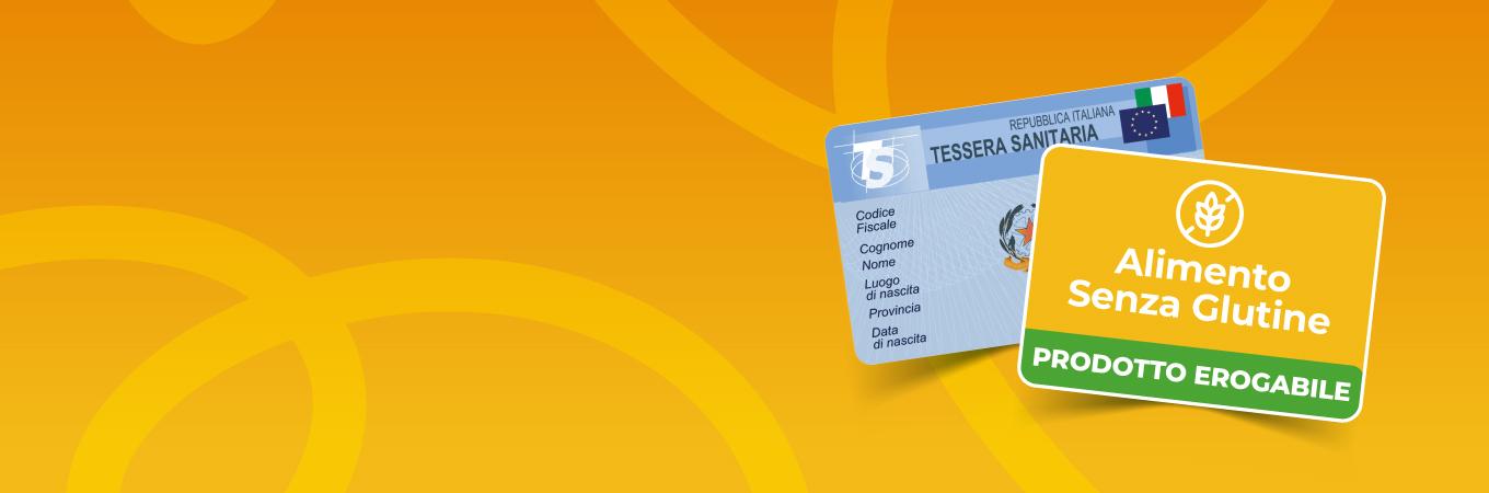 Banner con tessera sanitaria e alimento senza glutine per comunicare l'iniziativa Famila dei punti vendita che consentono l'acquisto tramite tessera sanitaria Banner con tessera sanitaria e alimento senza glutine per comunicare l'iniziativa Famila dei punti vendita che consentono l'acquisto tramite tessera sanitaria